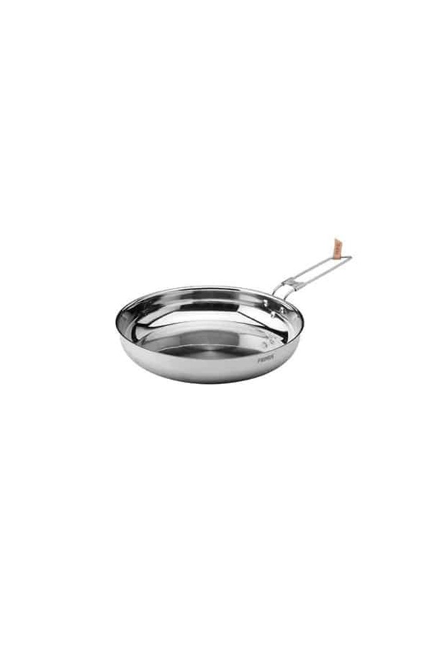 CampFire Stainless Steel Frying Pan 21cm Compact Outdoor Skillet, 18/8 Food-Grade Steel Camp Cookware with Aluminum-Clad Base for Even Heat Distribution, Collapsible Handle & Storage Bag for Cooking