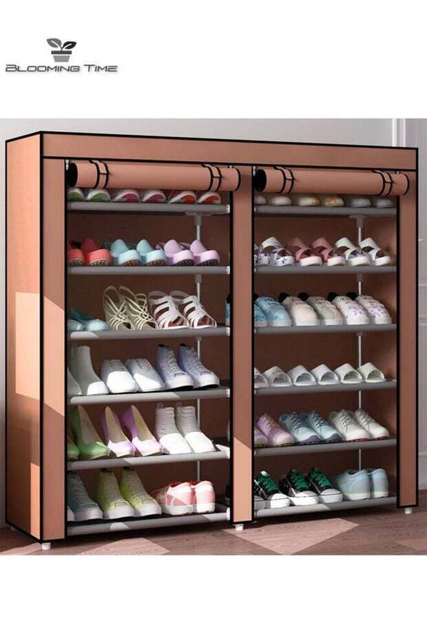 6-Layer Double-Row Non-Woven Simple Shoe Rack, Large Capacity, Space-Saving, Brown