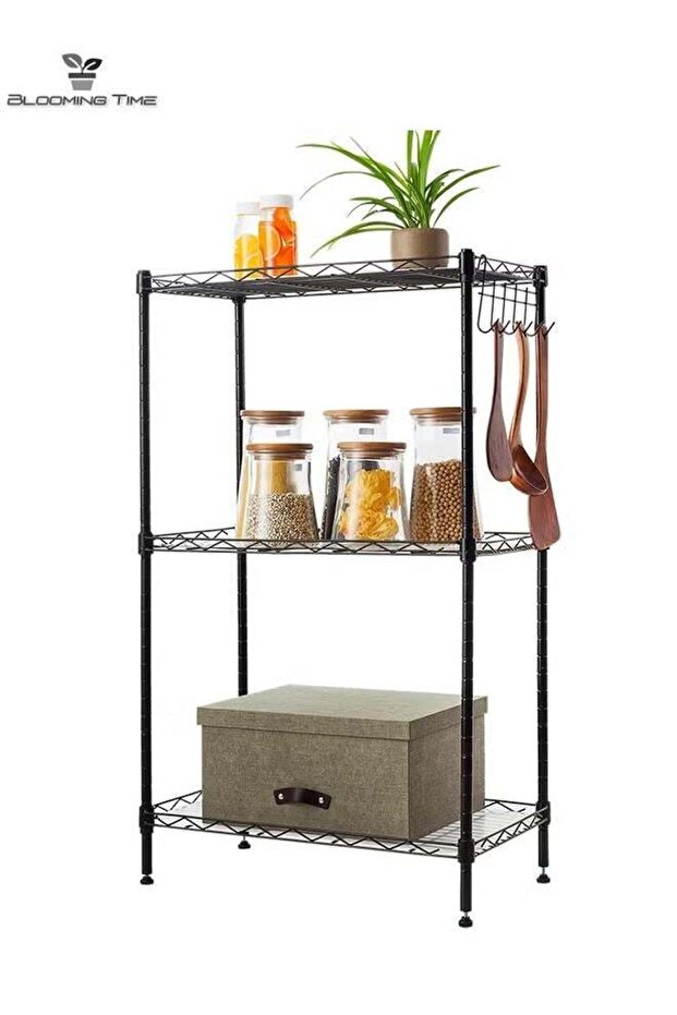 3-Layer Adjustable Storage Rack, Black - 1