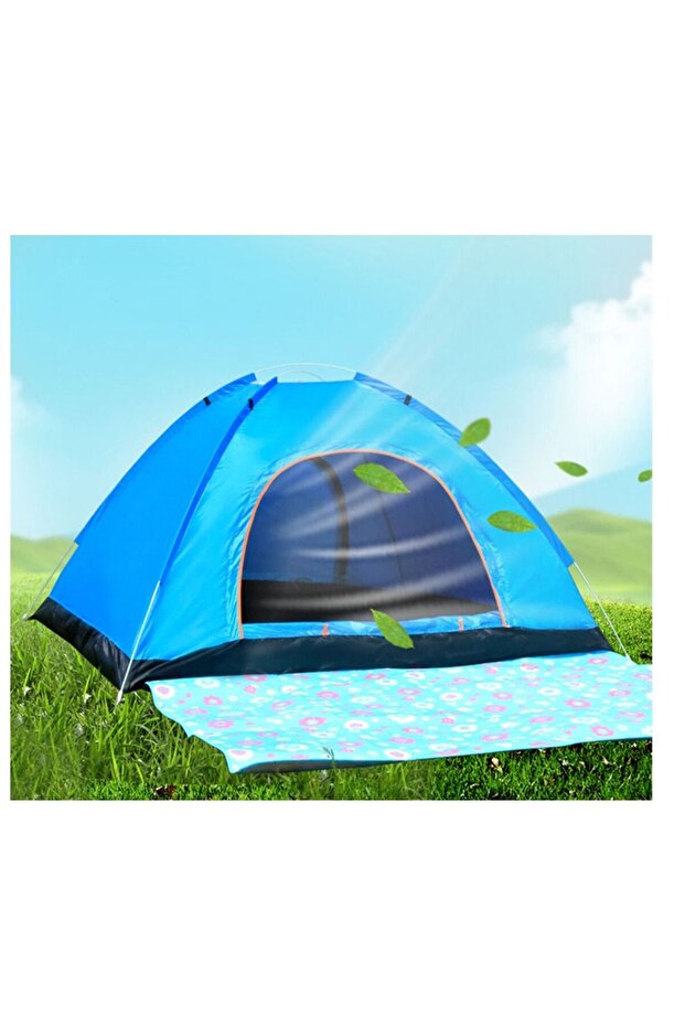 Blue Camping Tent 3-4 Person Waterproof Sun Shelter