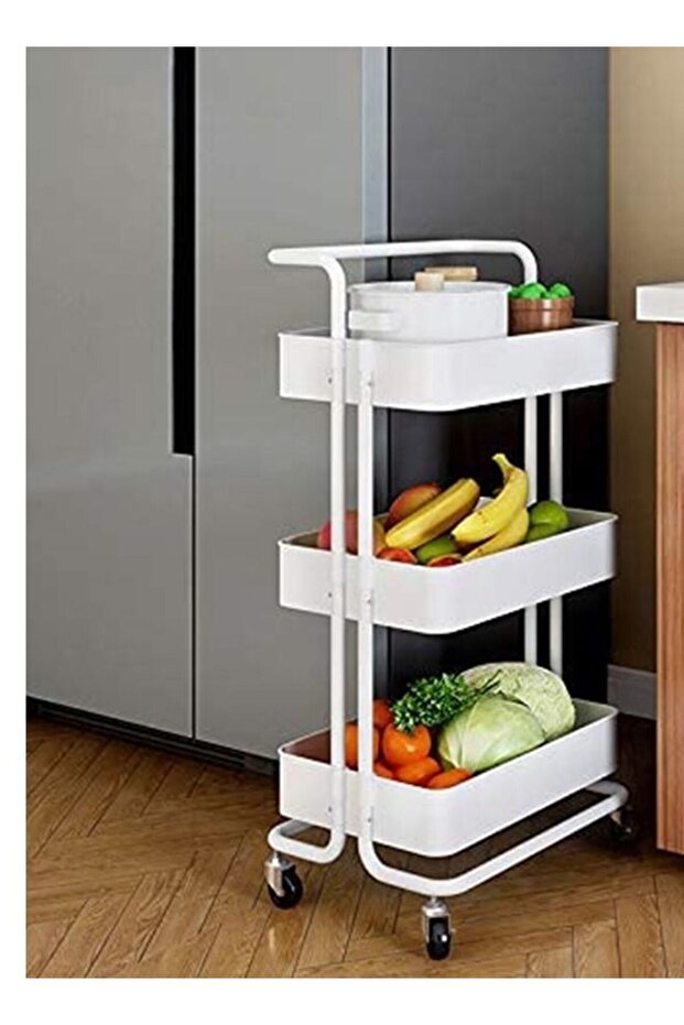 3-Tier Rolling Utility Cart Trolley Cart Multifunction Storage Shelves with Utility Ha