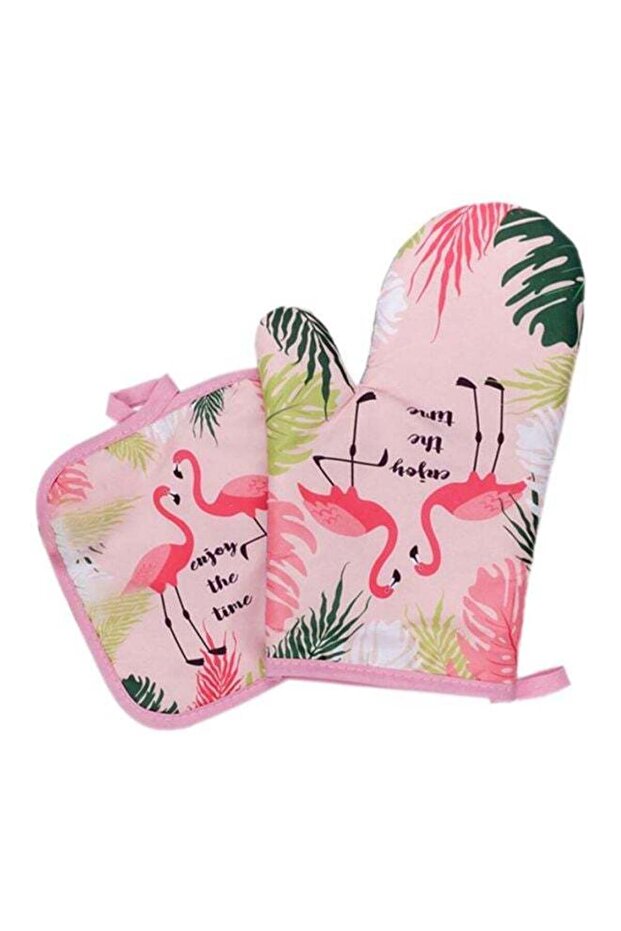 2-Piece Cotton Oven Pad & Gloves Multicolour 28x17cm
