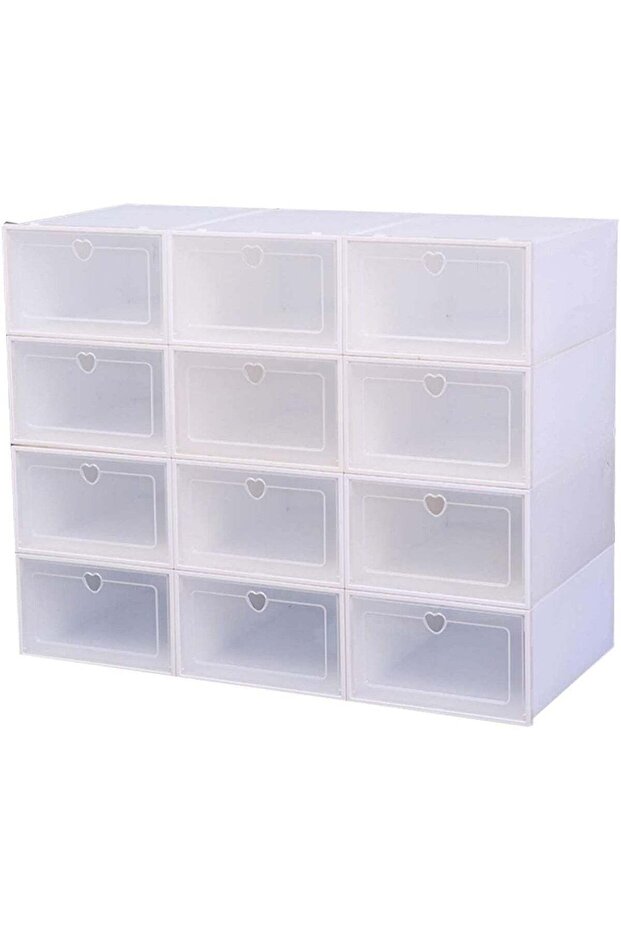 12 Pack Plastic Stackable Shoe Box Organizer, Clear Foldable Shoe Storage Box (white)