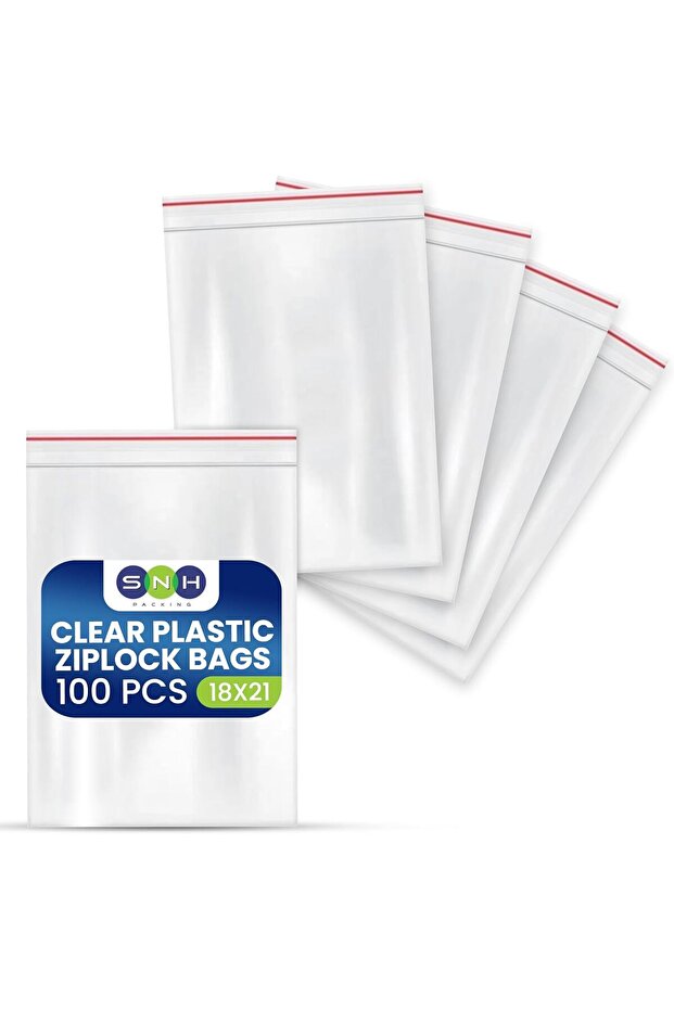 Plastic Ziplock Bags - 100 Pcs Resealable Clear Baggies, 18x21 cm - Ideal for Snacks, Sa