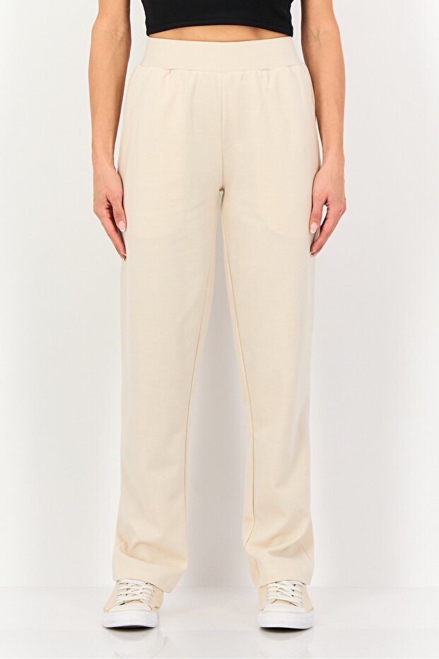 Women Regular Fit Solid Straight Leg Pants, Beige