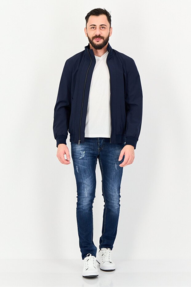 جاكيت بومبر رجالي سادة، أزرق داكن - 4