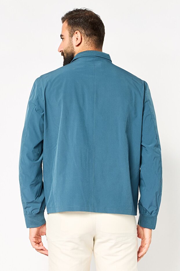 Men Solid Bomber Jacket, Teal - 4