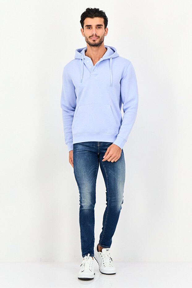 هودي رجالي سادة بأكمام طويلة، أزرق فاتح - 4