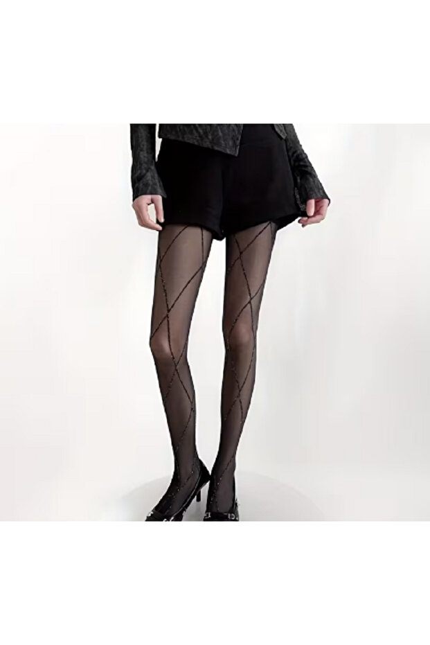 Simli Siyah Külotlu Çorap - 3