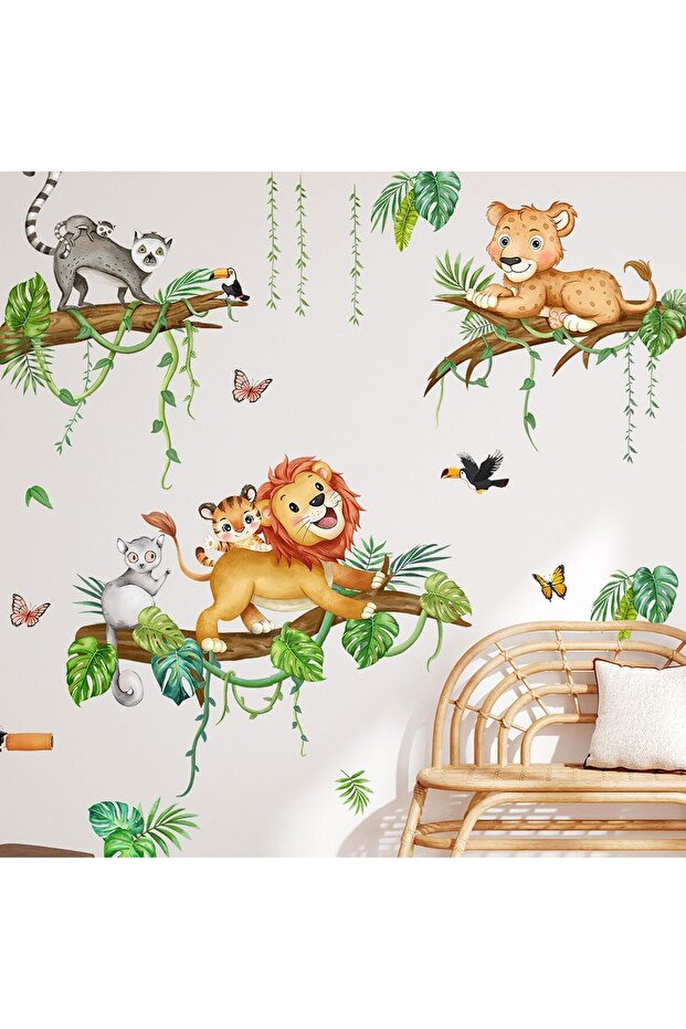 Jungle Animals Peel & Stick Wall Decals - Lion, Leopard & Vines (2 sheets 35.4"x11.8")