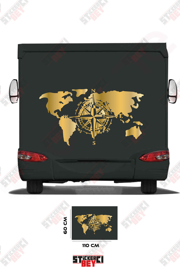 World Map Compass Patterned Caravan Sticker Coating - 1