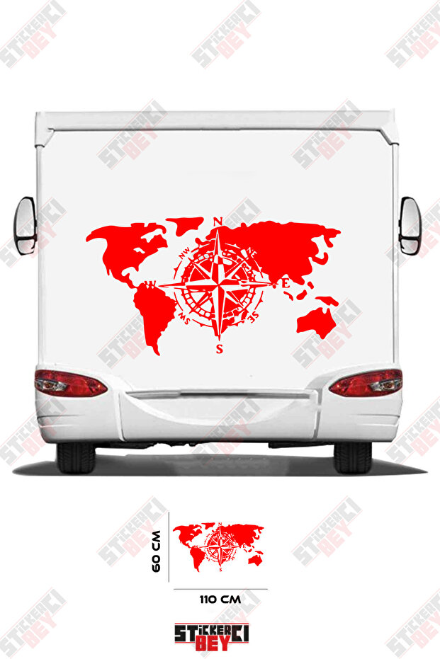 World Map Compass Patterned Caravan Sticker Coating