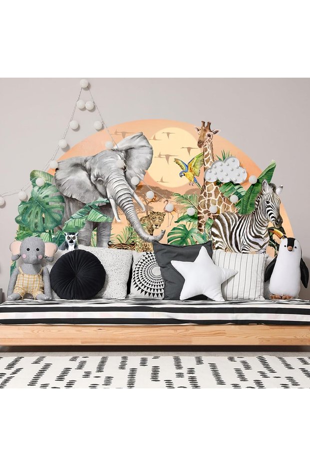 3D Jungle Animal Wall Stickers - Removable Safari & African Wildlife Decals (62.99x39.37 in)