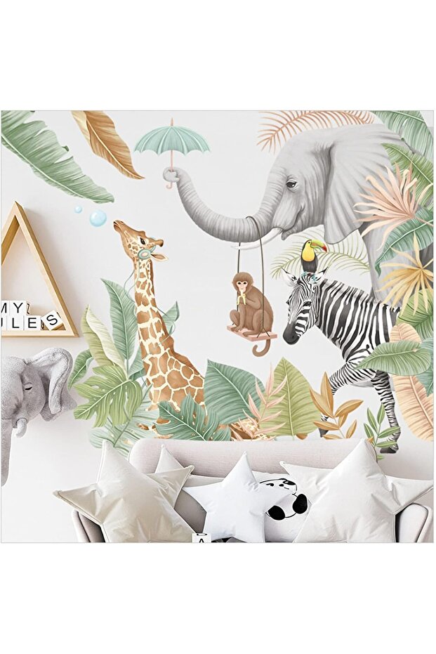 Cartoon Animal Wall Stickers - Sloth Moon & Balloon Removable Kids Nursery Decals (Multicolor)