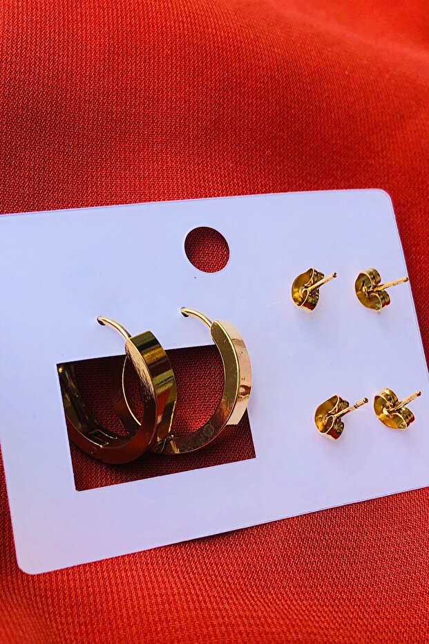 3lü Set Kadın Çelik Küpe - 3