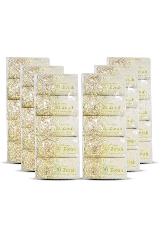 Al Zorah 2 Ply Fluffy Facial Tissue, Nylon Pack Soft White Tissue, 30 packs of 300 sheets x 2 Ply
