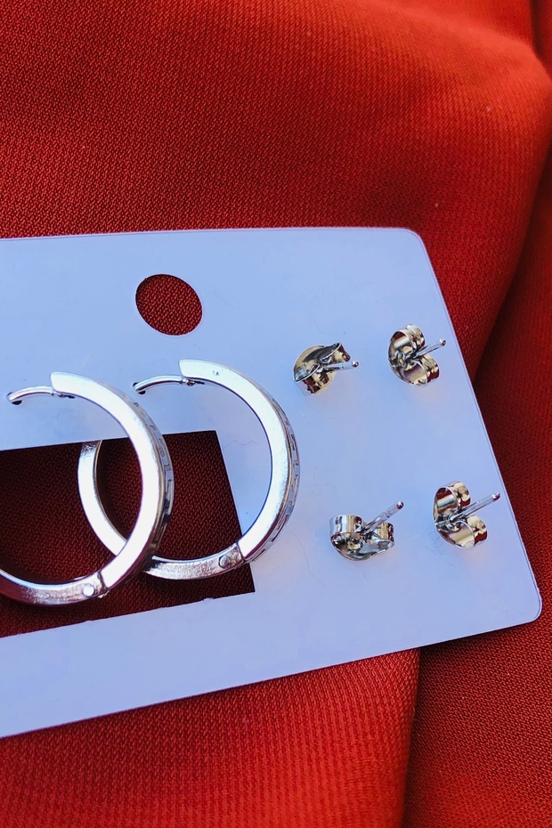 3lü Set Kadın Çelik Küpe - 5