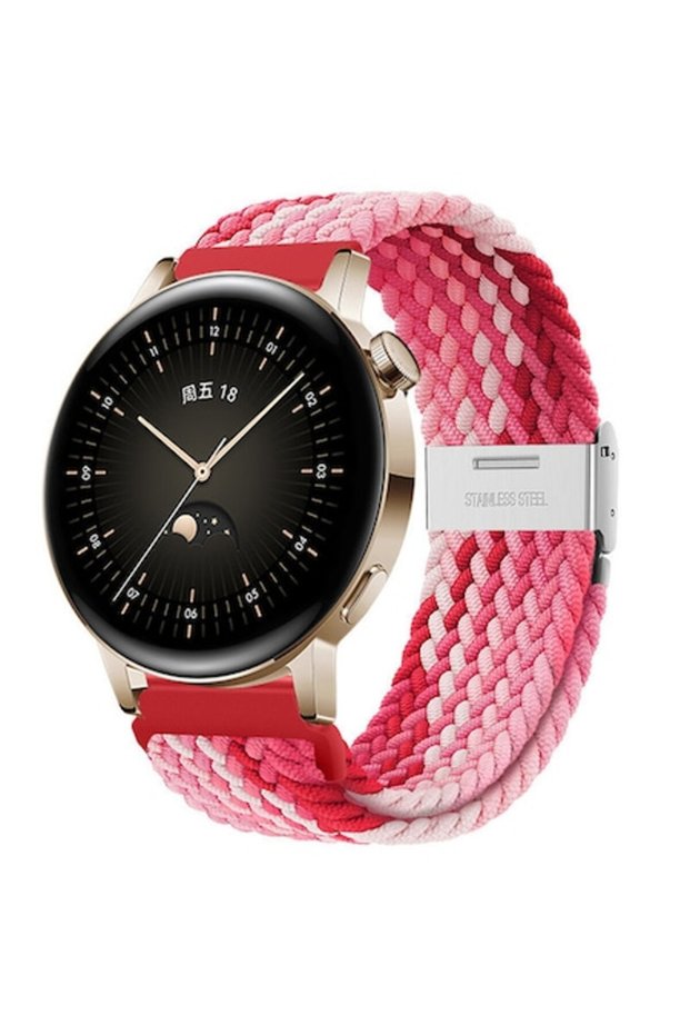 Smartwatch strap, 22 mm width, adjustable, elastic textile material, nylon, red/white