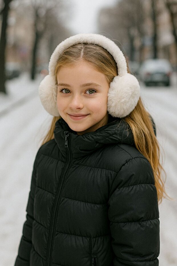 White Soft Textured Plush Girl's Headphones 8-14 Years Old