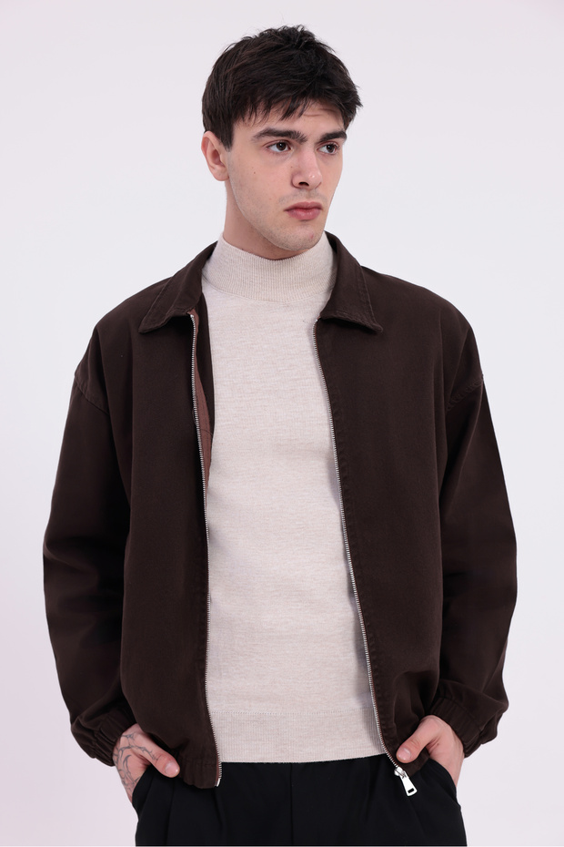 Men's Tile Gabardine Fabric Zippered Oversized Elastic Waist Transitional Jacket - 7