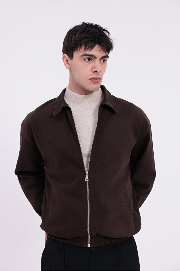 Men's Tile Gabardine Fabric Zippered Oversized Elastic Waist Transitional Jacket - 1