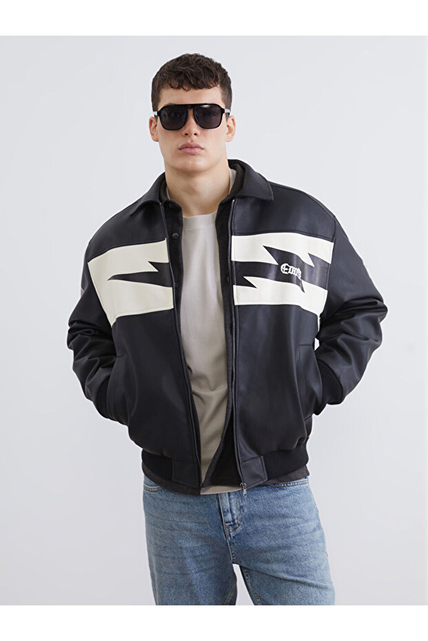 Rmz Gi̇yi̇m Farkiyla Comfortable Fit Stranger Things Printed Men's Leather Look Jacket