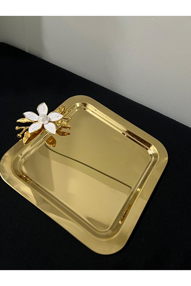 Single-Sided Gold Stainless Steel Coffee Presentation & Serving & Catering Tray with Daisy Accessories
