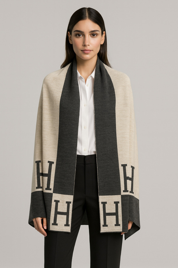 Patterned Reversible Knit Shawl - 1