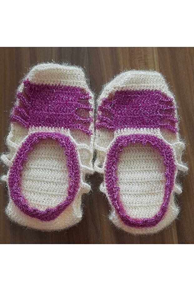 Women's Orlon Wool Yarn Handmade Crochet Patterned House Slippers Booties