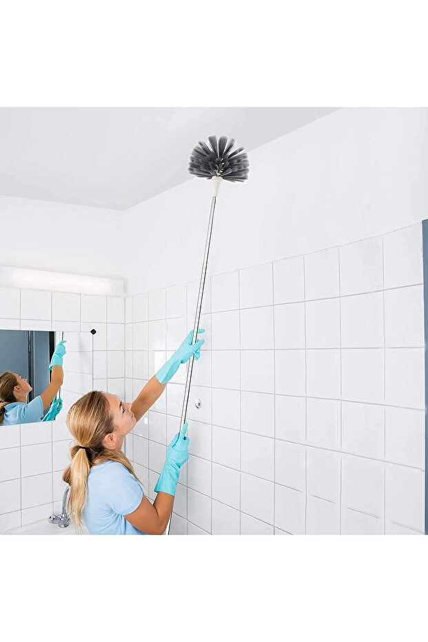 Duster with Extra Long Extension Pole - Microfiber & Cobweb Double Replacement Heads - 6