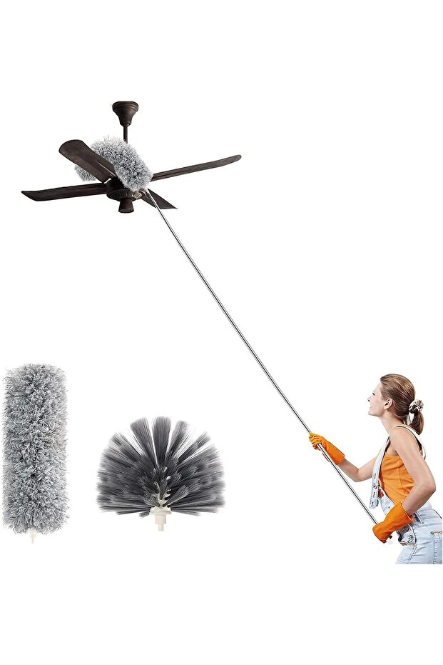 Duster with Extra Long Extension Pole - Microfiber & Cobweb Double Replacement Heads - 1