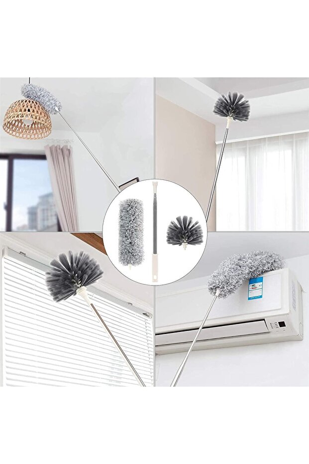 Duster with Extra Long Extension Pole - Microfiber & Cobweb Double Replacement Heads - 7