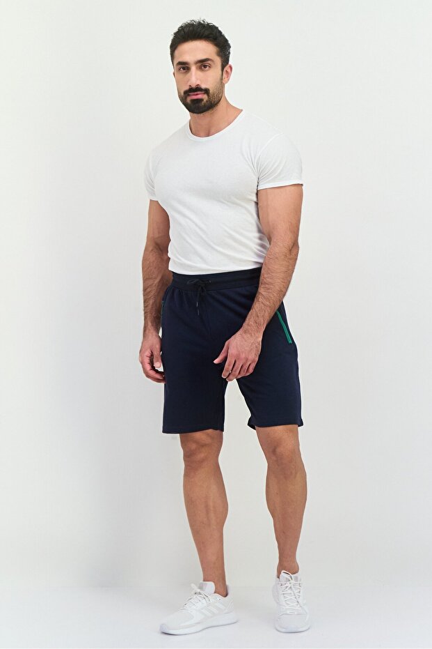 Men Plain Basic Shorts, Navy - 4