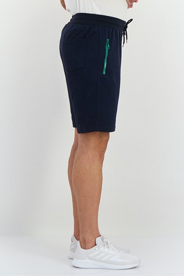 Men Plain Basic Shorts, Navy - 2