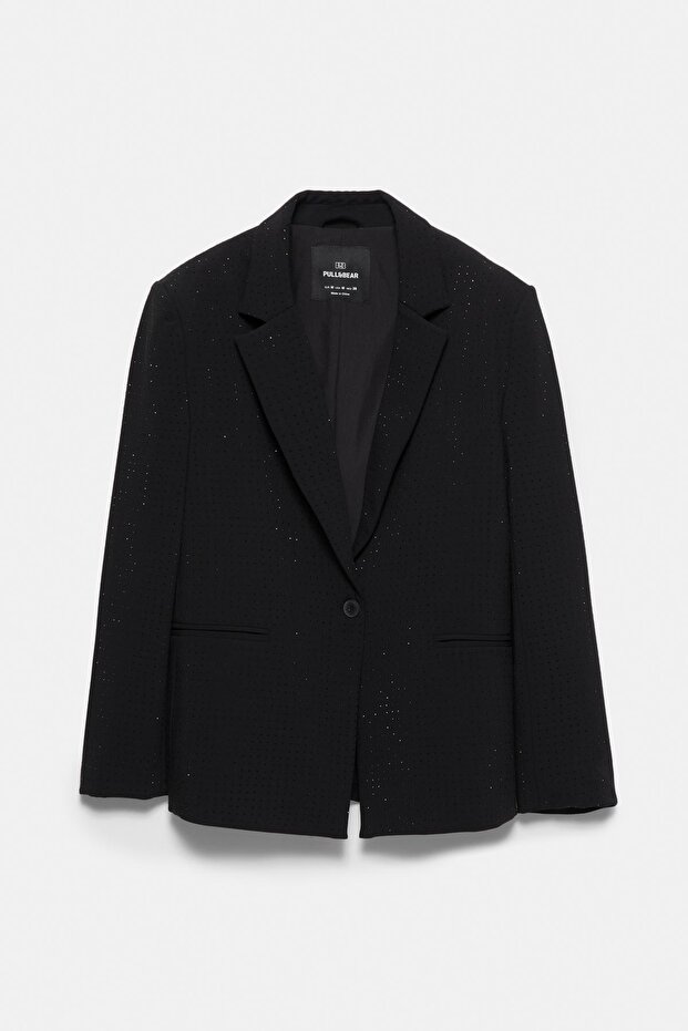 Parlak taşlı kruvaze blazer - 7