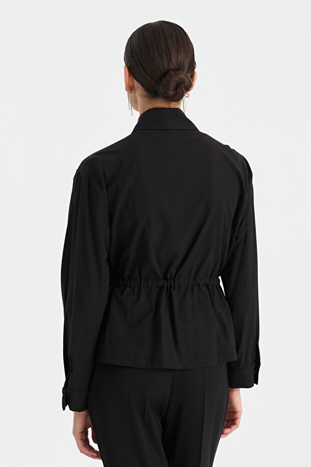 Taş Düğmeli Dantel Ceket Siyah - 4