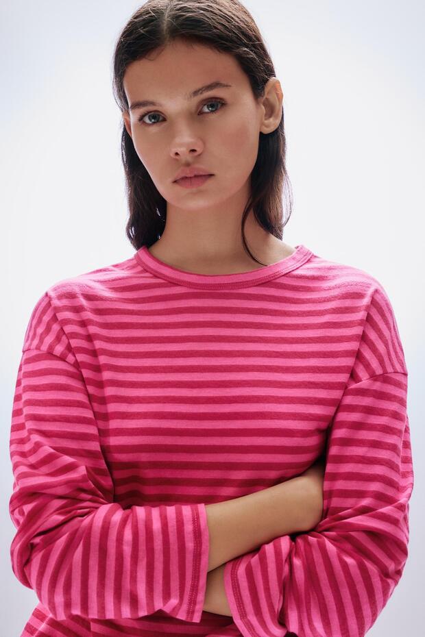 Pembe çizgili t-shirt - 3