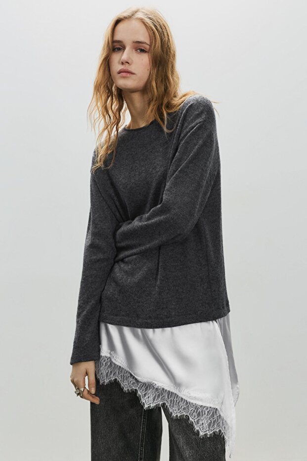 Dantel detaylı t-shirt - 2