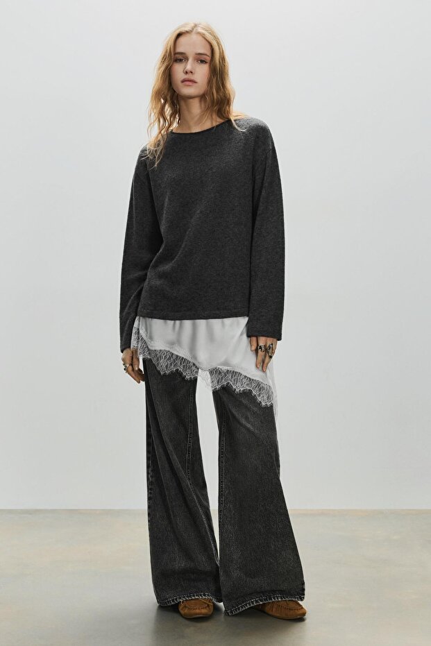 Dantel detaylı t-shirt - 3