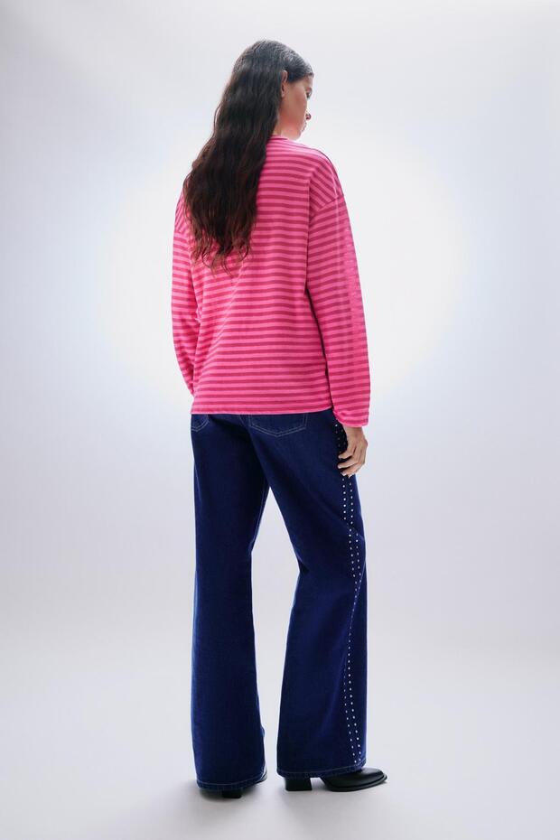 Pembe çizgili t-shirt - 1