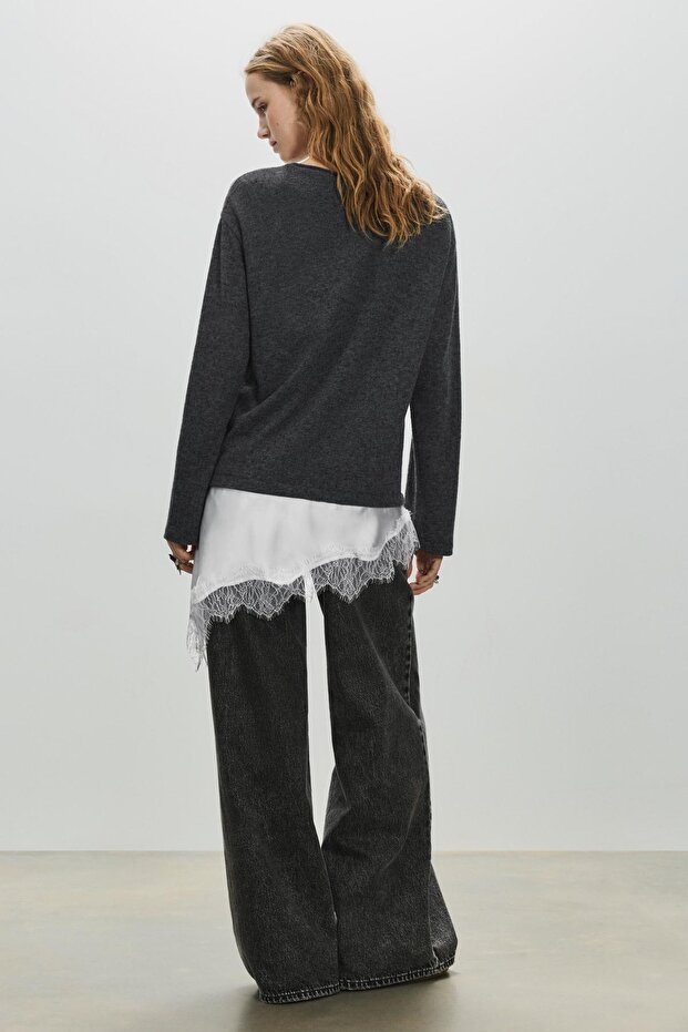 Dantel detaylı t-shirt - 4