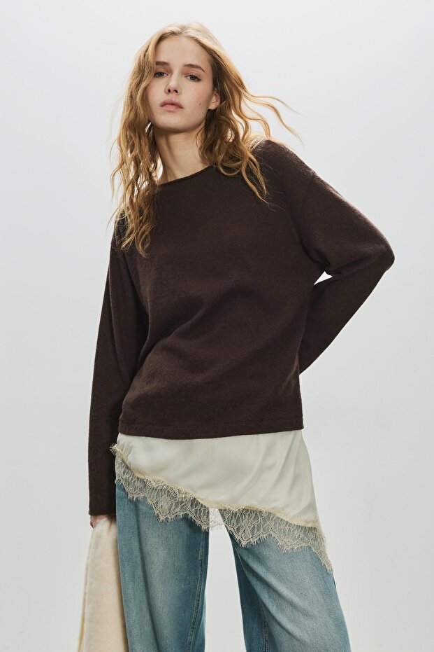 Dantel detaylı t-shirt - 2