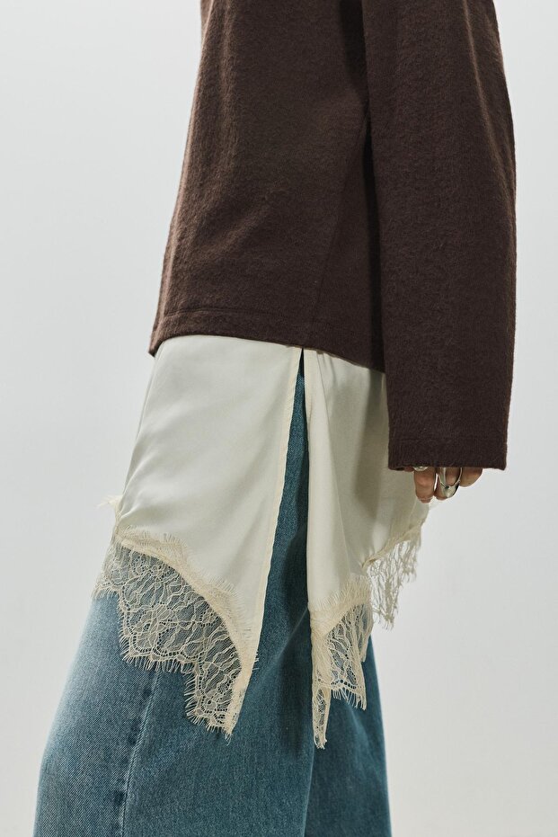 Dantel detaylı t-shirt - 5