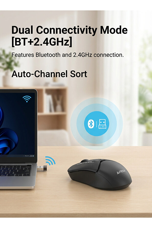 A4TECH FB12S Dual Mode Wireless Bluetooth Silent Click Mouse, 1200 DPI, Black - 5