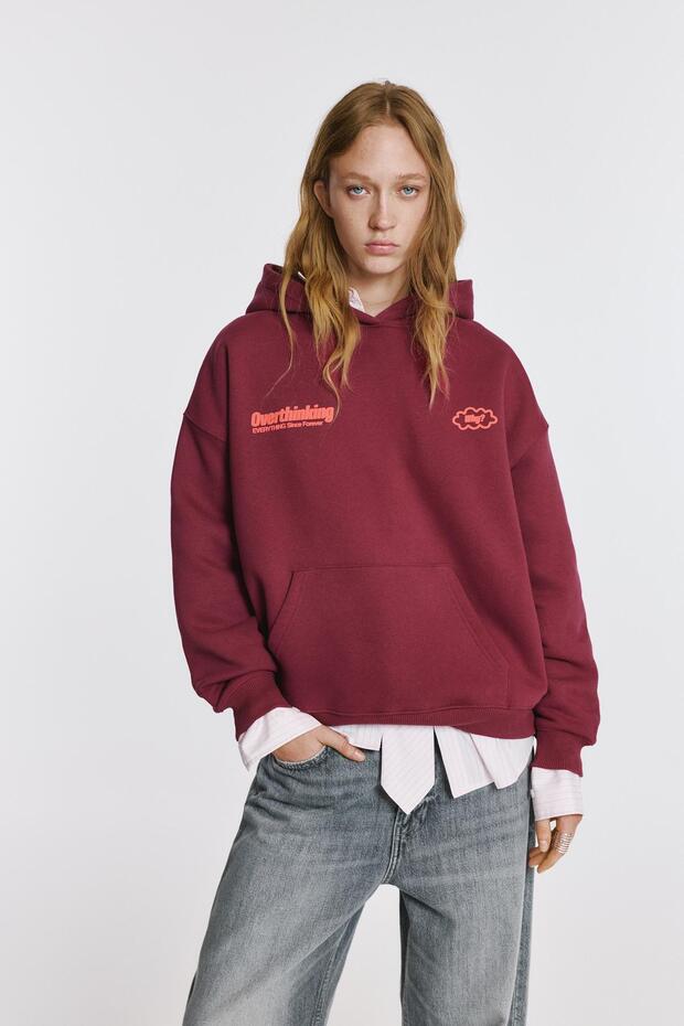 Oversize kapüşonlu grafik baskılı sweatshirt - 2