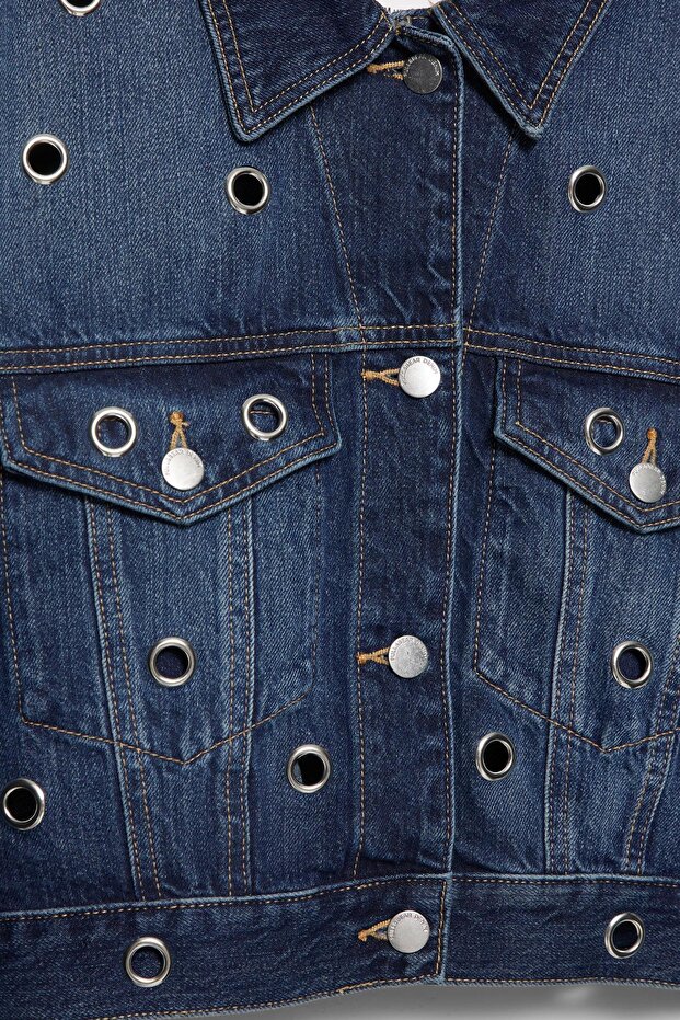 Delikli denim ceket - 5