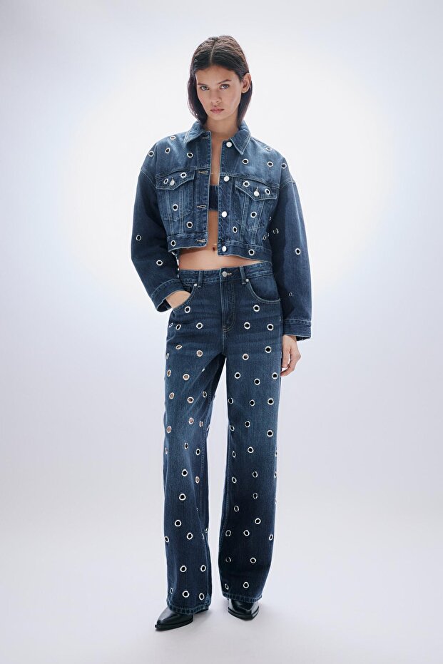 Delikli denim ceket - 3