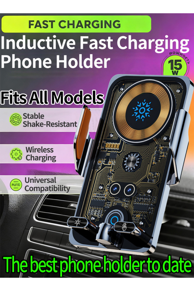 Car Phone Holder: Fast Wireless Charging Magnetic Mount, Auto-Clamping, Strong Magnet