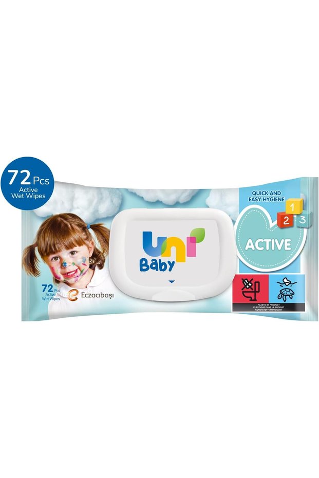 Active Wet Wipes - 72 pcs - Fragrance Free - Alcohol & Paraben Free for Sensitive Skin