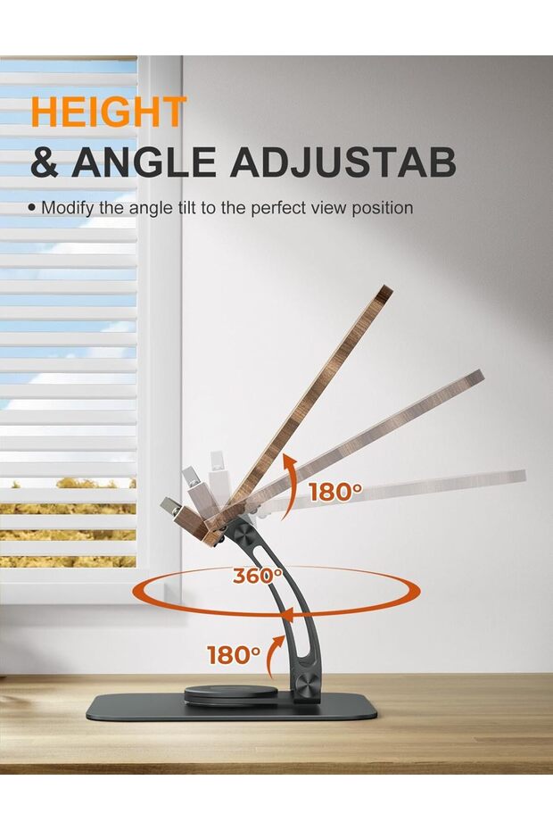 Gray Modern Foldable Book Stand for Reading, Adjustable 360° Swivel Base with Elastic Page C - 4